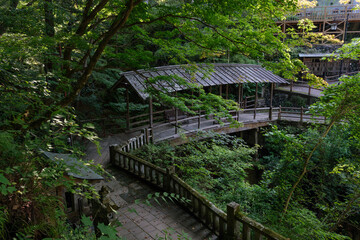 鹿教湯温泉の内村川の渓谷に架かる五台橋