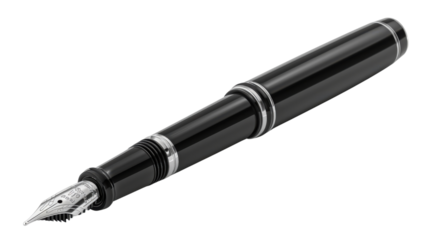 A black fountain pen with a silver band