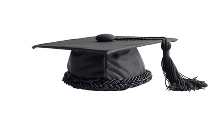 A black graduation cap with a tassel on the top