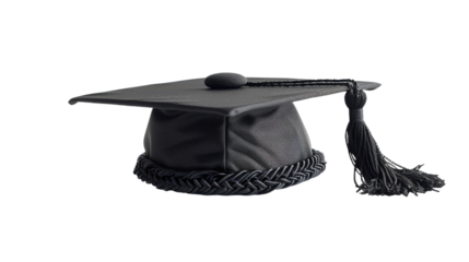 A black graduation cap with a tassel on the top