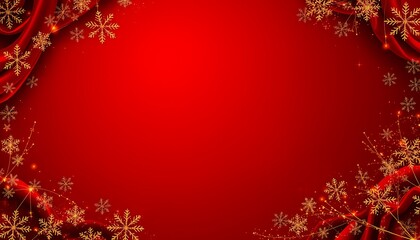 Festive Christmas Background with Snowflakes, Glitter, and Red Holiday Theme Including Copy Space for Text, Cards, and Seasonal Design Projects.