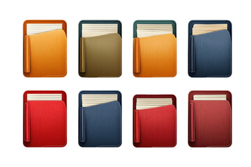 Set of colorful file folders icons in various colors, including red, orange, and blue, arranged neatly for digital organization and storage.