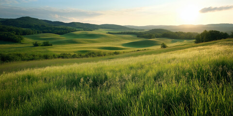 Obraz premium Pastel Landscape of Rolling Hills and Fields