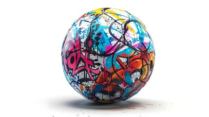 Football with colorful graffiti and street art designs, isolated on a white background. 32k, full...