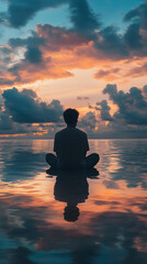 Man Meditating on Water, Inspirational Phone Background Wallpaper