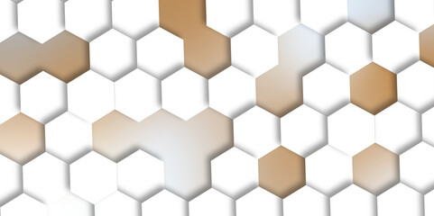 Abstract pattern with hexagonal white and gray technology line paper background. Hexagonal 3d vector grid tile and mosaic structure simple style hexagonal graphic concept. Futuristic surface design.	
