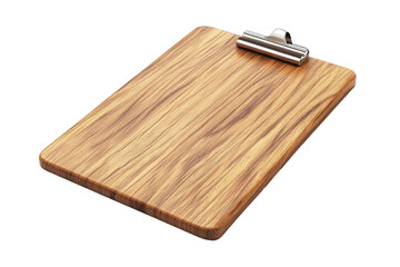 Fototapeta premium Wooden clipboard with metal clip, isolated on transparent background. Perfect for office, school, or home use to organize documents and notes.