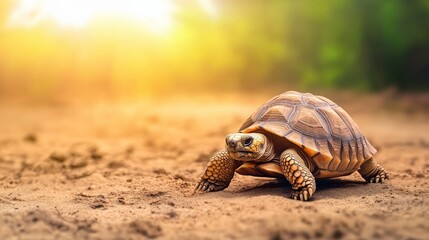 A turtle is walking on the sand