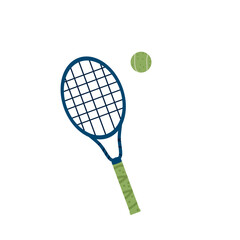 Tennis racket and ball isolated on white background. Vector hand drawn illustration