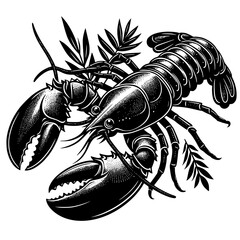 black lobster on a white background, lobster vector art