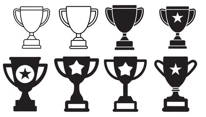 Set of trophy cup icon silhouette isolated on a white background,Eps 10.
