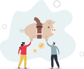 Tighten belt to reduce budget or spending, financial crisis or economic slow down,flat design with people.