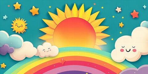 Colorful cheerful background with playful patterns for baby shower and kids event invitation design new beautiful stock image illustration AI