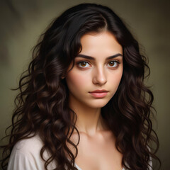 Naklejka premium Eastern girl with natural beauty without makeup with long wavy hair