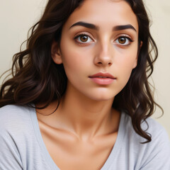 Fototapeta premium Eastern girl with natural beauty without makeup with long wavy hair