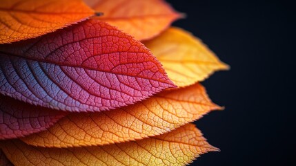 Obraz premium A close-up of vibrant autumn leaves in gradient colors.