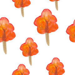 autumn landscape orange trees leaves composition watercolor illustration on a white background base for cards clothes dishes textiles