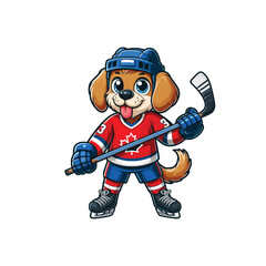 Cartoon Dog Hockey Player Vector Icon Illustration Animal
