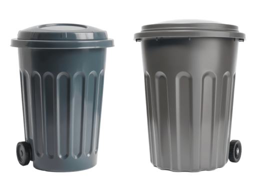 set of grey plastic trash can isolated on transparent background