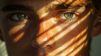 A dramatic close-up of a person deep in thought, with strong shadows and a focused gaze, highlighting their inner world and emotional intensity.
