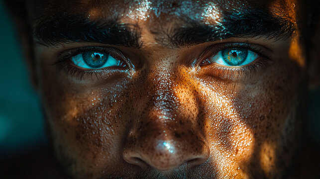 A dramatic close-up of a person deep in thought, with strong shadows and a focused gaze, highlighting their inner world and emotional intensity.
