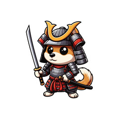 Cartoon Dog Samurai Vector Icon Illustration Animal