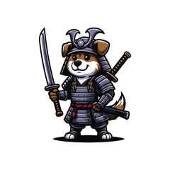 Cartoon Dog Samurai Vector Icon Illustration Animal