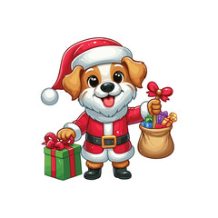 Cartoon Dog Santa Claus Vector Icon Illustration Animal