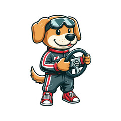 Cartoon Dog Racer Vector Icon Illustration Animal