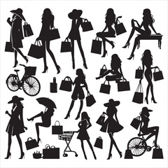 shopping girls silhouette Shopping Girl white background