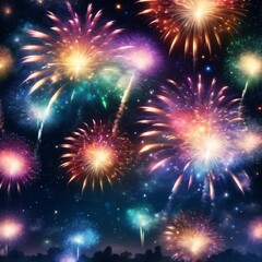 Fototapeta premium Dazzling display of fireworks bursting in a variety of colors against the night sky, symbolizing celebration festivity