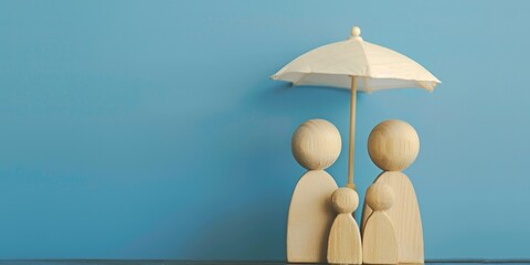 A family of three people and a child are standing under an umbrella. The family is looking up at the sky