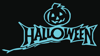 a blue and black text with a pumpkin