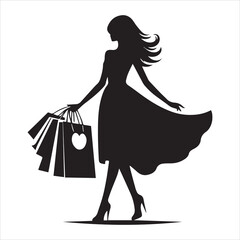 shopping girls silhouette Shopping Girl white background
