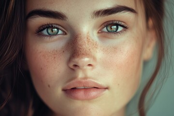 Fototapeta premium A woman with green eyes and a greenish tint to her skin