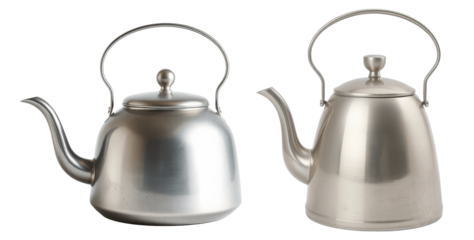 set of antique tea kettle isolated on transparent background