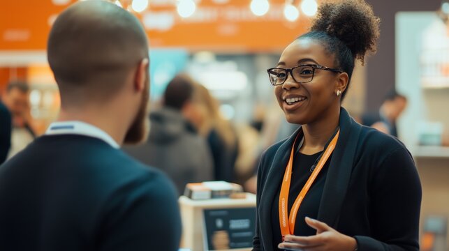 A brand ambassador interacting with customers at a promotional event.
