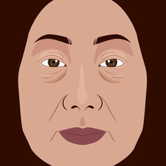 Illustration close up of tan woman's face sagging wrinkle and ptosis