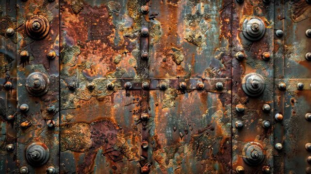 Exploring the intricate textures of an ancient rusted metal door at a historic site
