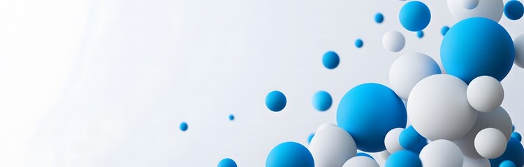 white and blue spheres floating in the air, simple illustration style