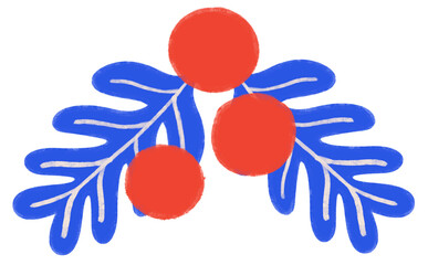 Red cherry with leaves - Cozy Christmas Hand Drawn.