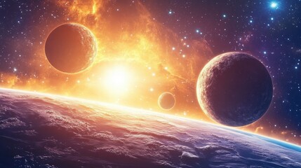 Obraz premium Shimmering glow of celestial bodies in space