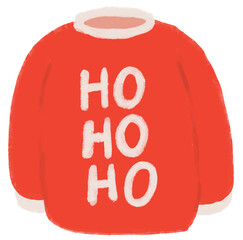 Red sweatshirt with hohoho text - Cozy Christmas hand drawn. 