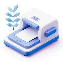 Printer icon white background, 3D Rendering, isometric