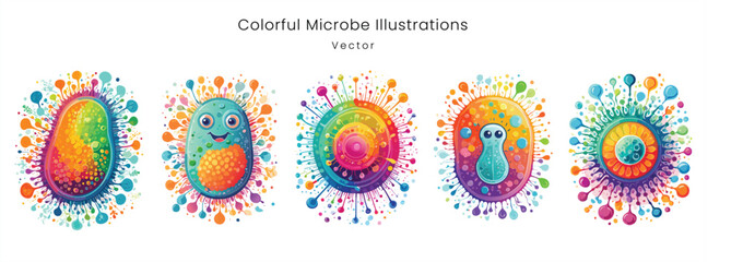 Colorful Virus and Bacteria Vector Set with Abstract Designs