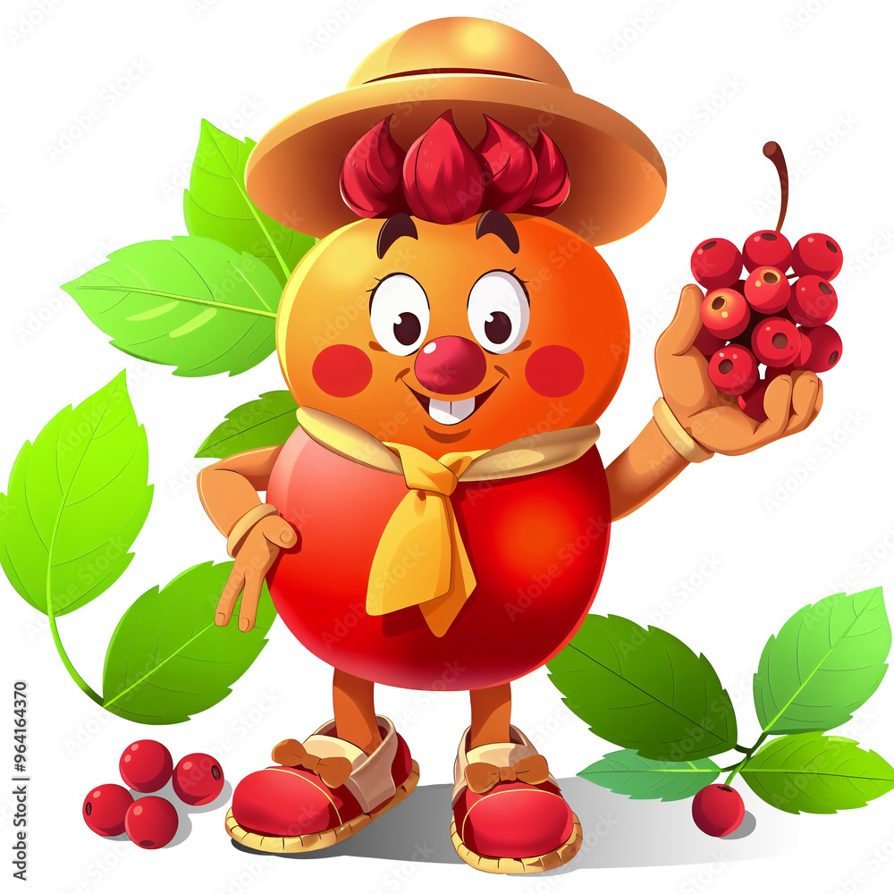 Wall mural a red apple in the animated style of the cartoon. he walks brisk