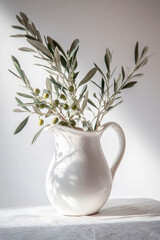 Olivenzweige in weißem Krug