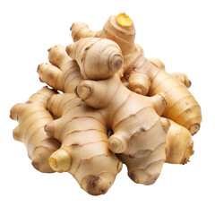 Fresh ginger root cut out. isolated on transparent background. Copy space.