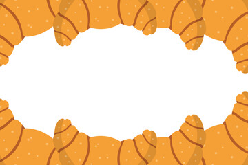 French bread croissant border banner. Bakery shop frame. French bun Croissant food border poster