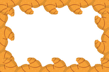 French bread croissant border banner. Bakery shop frame. French bun Croissant food border poster